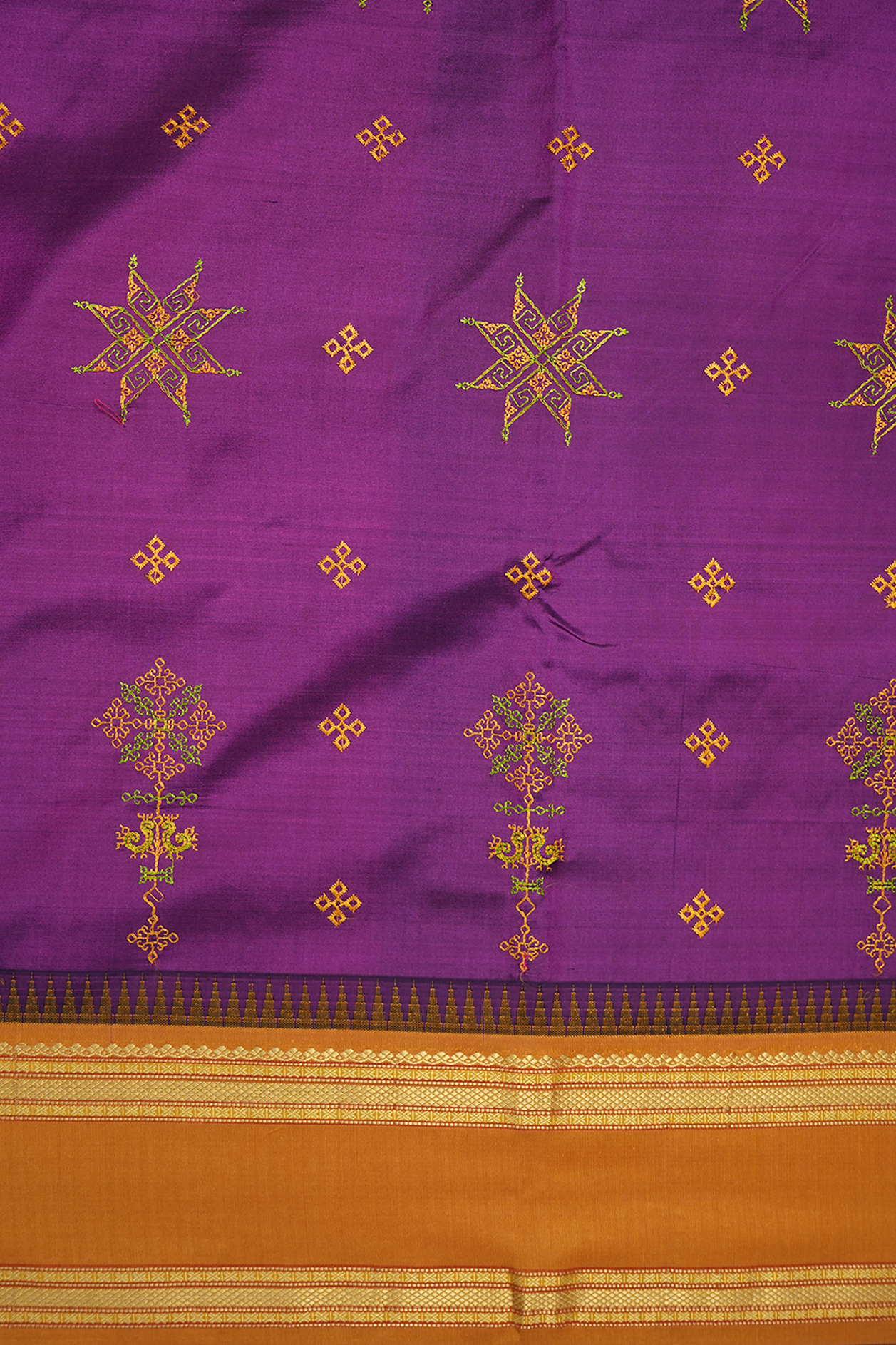 Kantha Work Design Grape Purple Kanchipuram Silk Saree