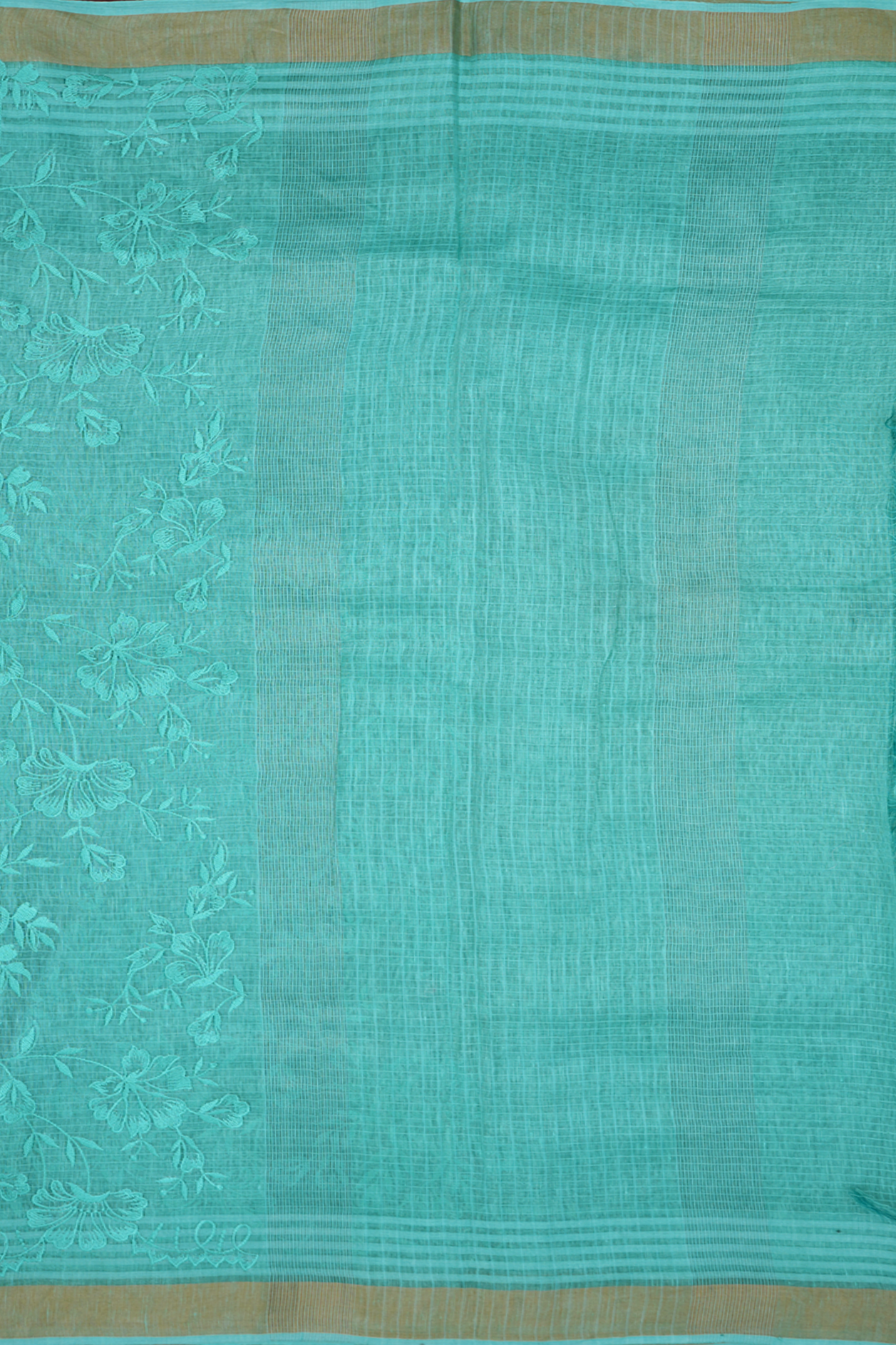 Embroidered Design Sea Green Linen Saree