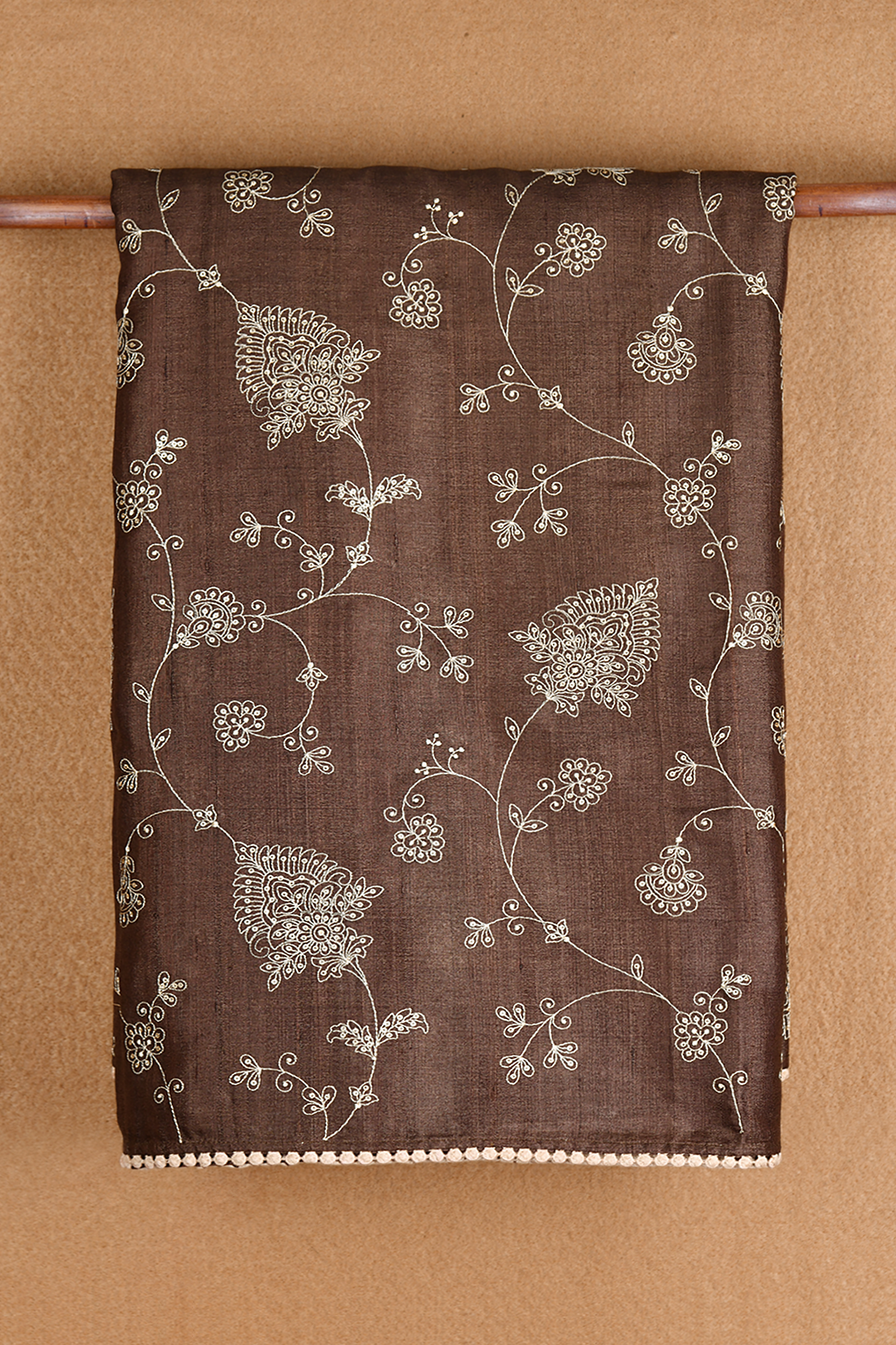 Embroidered Design Walnut Brown Tussar Silk Saree