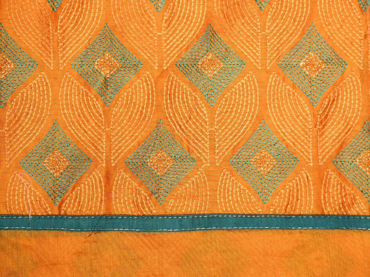 Embroidered Diamond Design Mustard Yellow Chanderi Cotton Unstitched Salwar Material