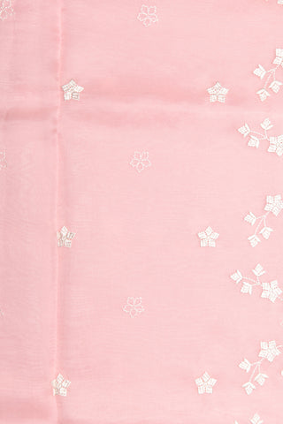Embroidered Floral Border And Buttis Baby Pink Organza Silk Saree