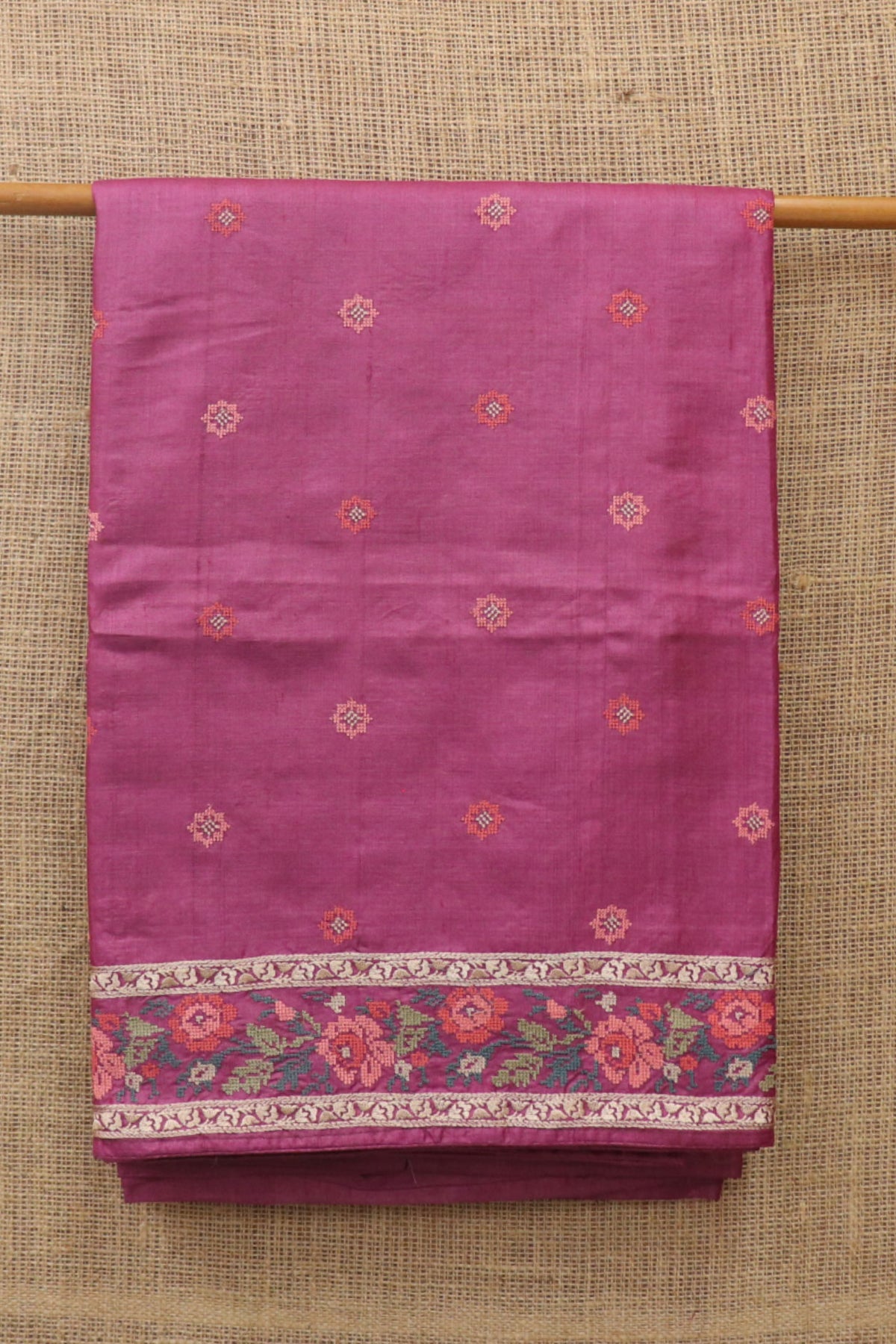 Embroidered Floral Border In Buttas Mauve Pink Tussar Silk Saree
