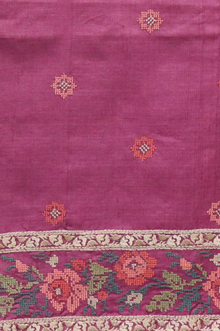 Embroidered Floral Border In Buttas Mauve Pink Tussar Silk Saree