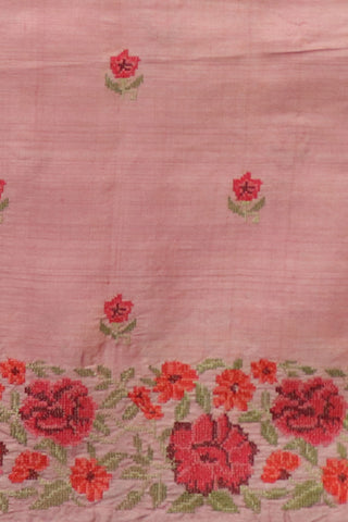 Embroidered Floral Border In Buttas Pastel Pink Tussar Silk Saree