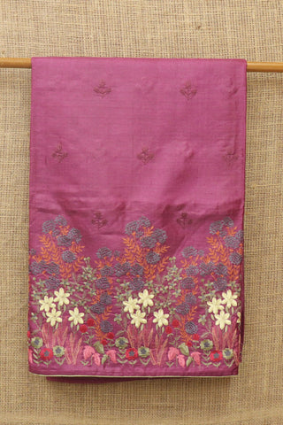 Embroidered Floral Border In Butta Punch Pink Tussar Silk Saree