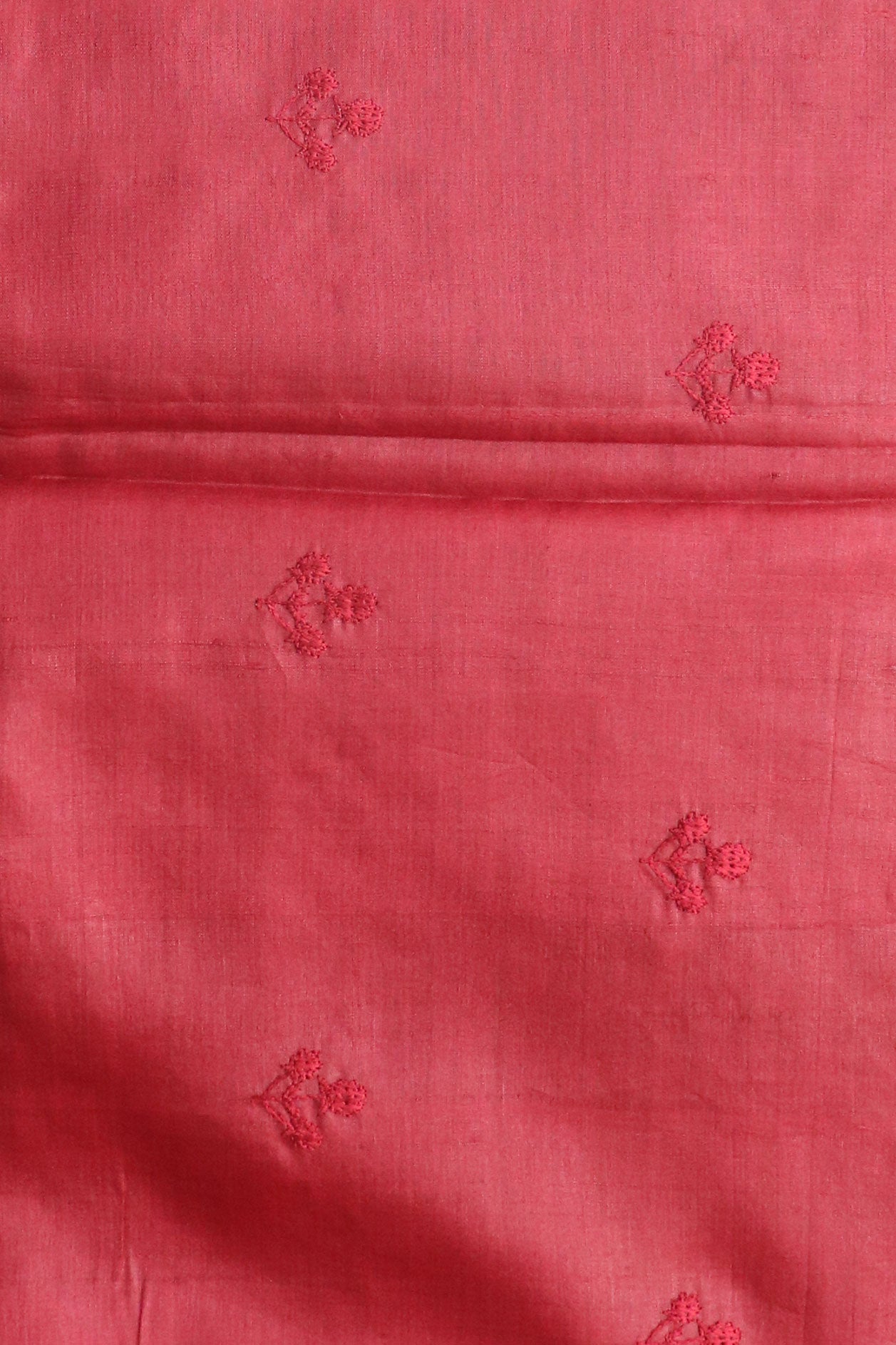 Embroidered Floral Border In Buttas Apple Pink Tussar Silk Saree
