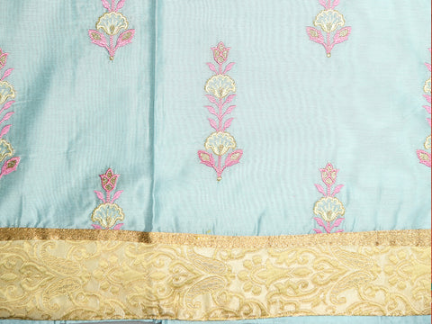 Embroidered Floral Butta Pastel Blue Chanderi Cotton Unstitched Salwar Material