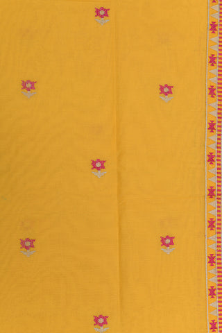 Embroidered Floral Buttas Yellow Ahmedabad Cotton Saree