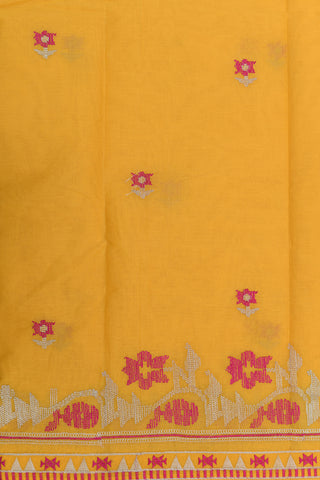 Embroidered Floral Buttas Yellow Ahmedabad Cotton Saree