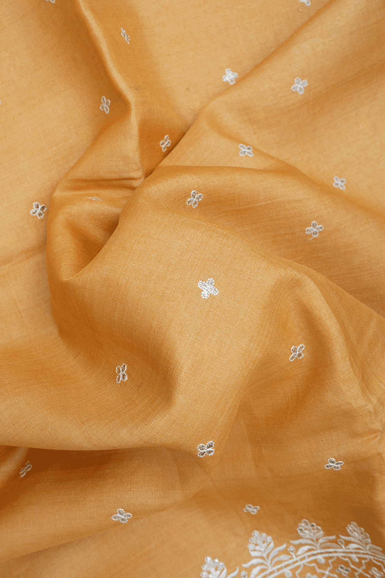 Embroidered Floral Buttis Pale Orange Tussar Silk Saree
