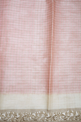 Embroidered Floral Design Border Baby Pink Tussar Silk Saree