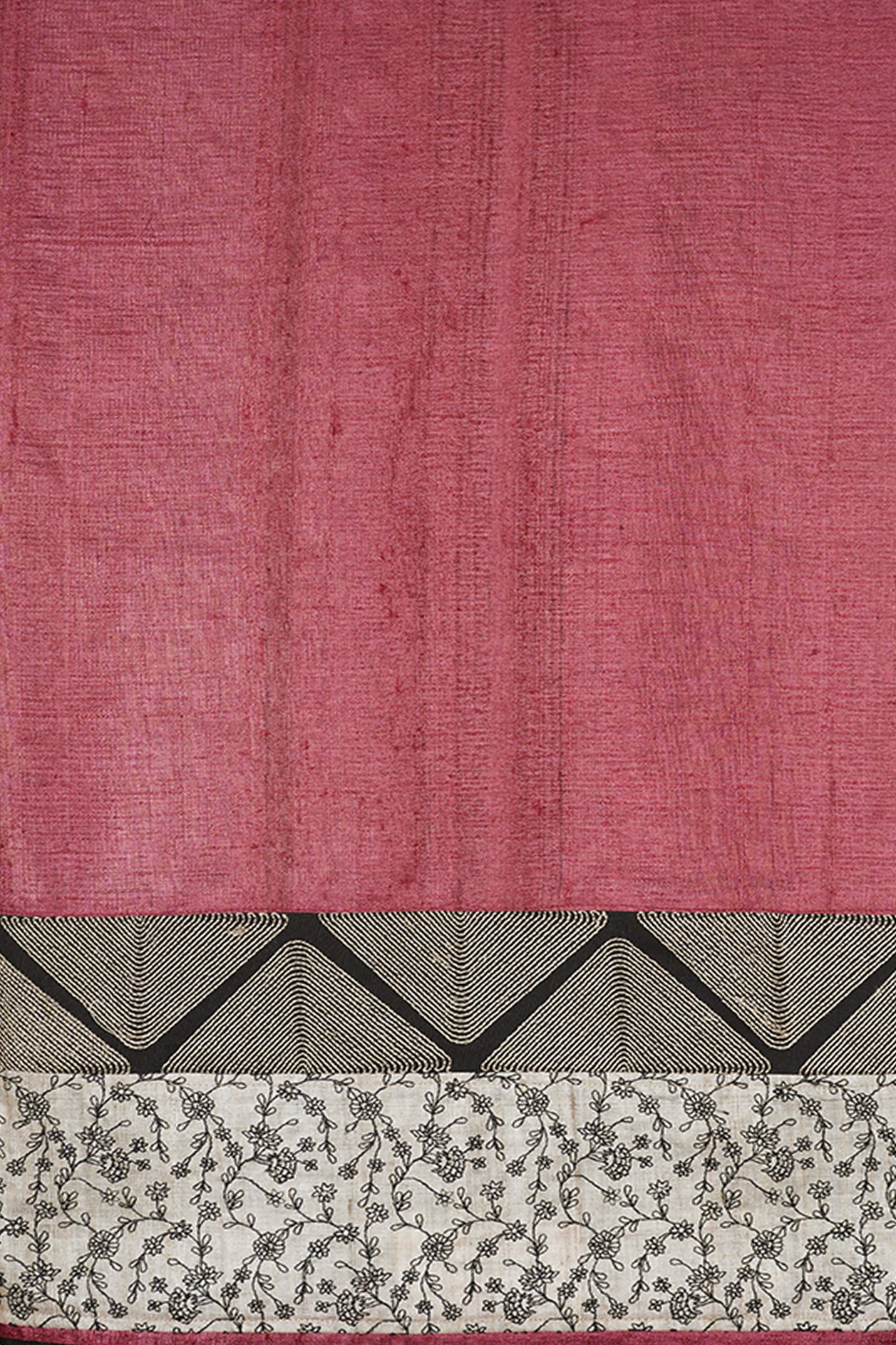 Embroidered Floral Design Border Plain Burgundy Tussar Silk Saree