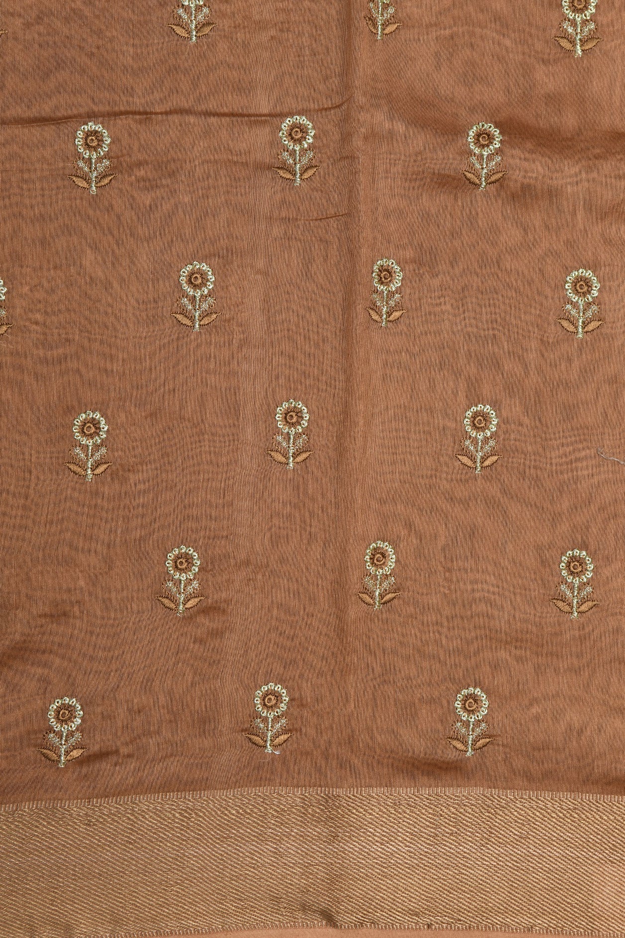 Embroidered Floral Design Chocolate Brown Chanderi Silk Cotton Saree