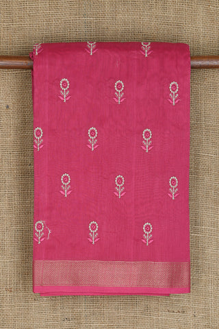 Embroidered Floral Design Magenta Pink Chanderi Silk Cotton Saree