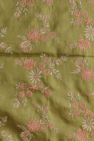 Embroidered Floral Design Moss Green Tussar Silk Saree