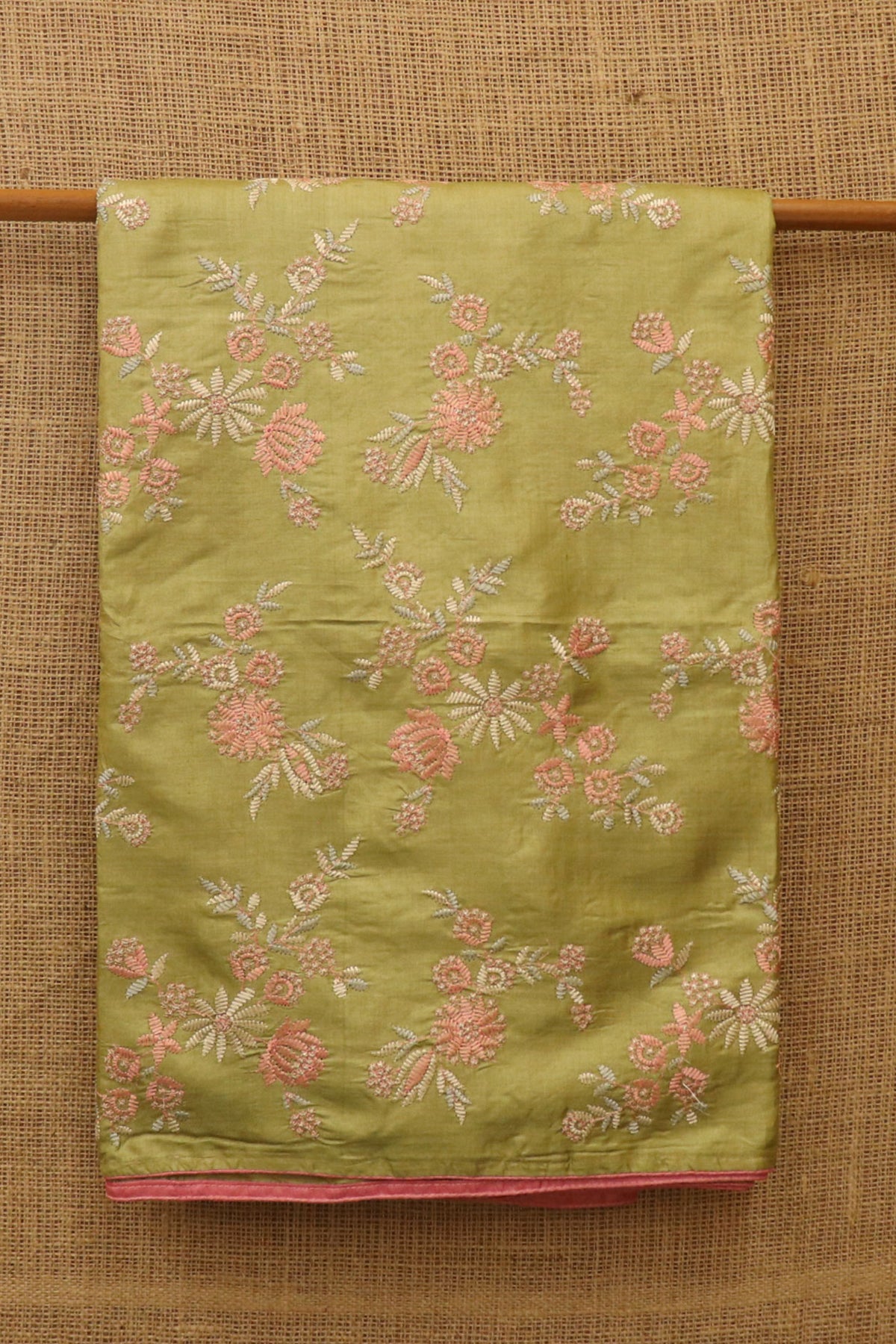 Embroidered Floral Design Moss Green Tussar Silk Saree