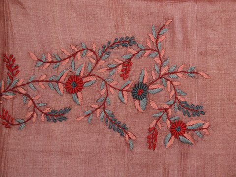 Embroidered Floral Design Onion Pink Tussar Silk Unstitched Blouse Material