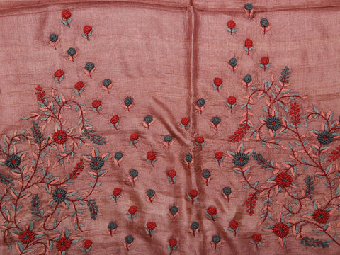 Embroidered Floral Design Onion Pink Tussar Silk Unstitched Blouse Material