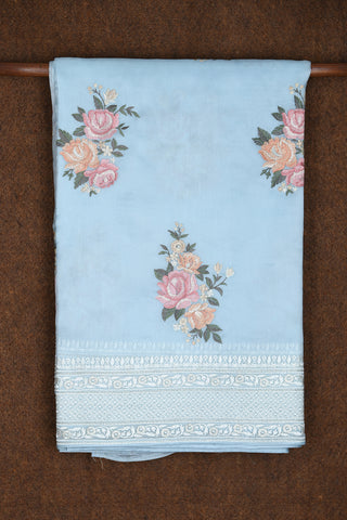 Embroidered Floral Design Pastel Blue Organza Saree
