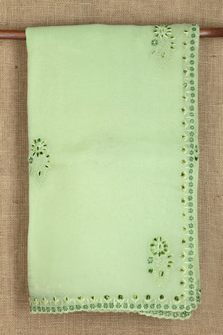 Embroidered Floral Design Pastel Green Organza Silk Saree