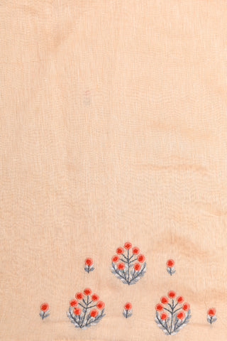 Embroidered Floral Design Pastel Orange Linen Cotton Saree