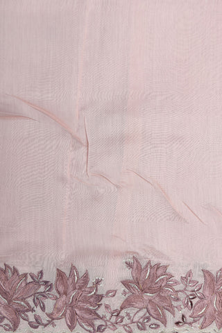Embroidered Floral Design Pastel Pink Organza Silk Saree