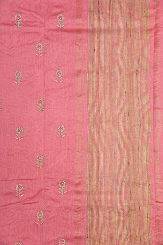 Embroidered Floral Design Pink Chanderi Silk Cotton Saree