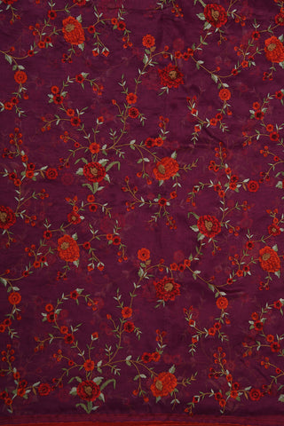Embroidered Floral Design Purple Organza Saree