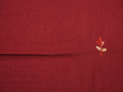 Embroidered Floral Design Sangria Red Unstitched Tussar Silk Salwar Material