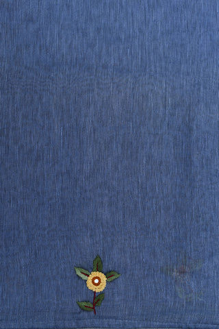 Embroidered Floral Design Slate Blue Linen Saree