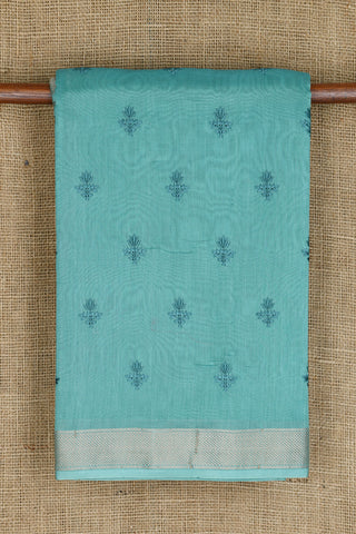 Embroidered Floral Design Teal Green Chanderi Silk Cotton Saree