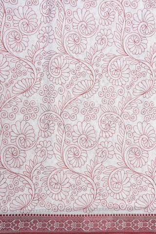 Embroidered Floral Design White Semi Kota Cotton Saree