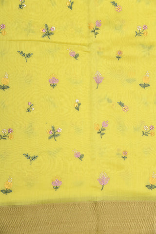 Embroidered Floral Design Yellow Chanderi Silk Cotton Saree