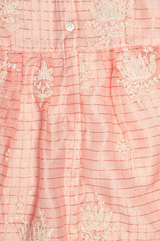 Embroidered Floral Pastel Pink Chanderi Silk Dress