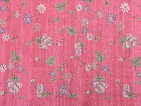Embroidered Floral Rose Pink Raw Silk Unstitched Blouse Material