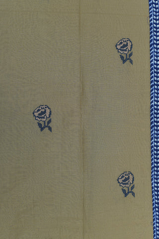 Embroidered Flower Motif Cream Collar Ahmedabad Cotton Saree