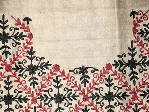 Embroidered Floral Design Cream Unstitched Tussar Silk Salwar Material