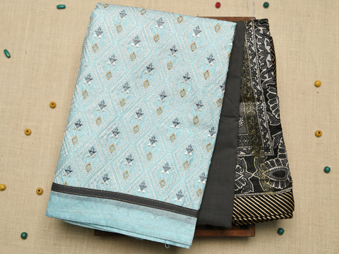 Embroidered Geometric Design Pastel Blue Chanderi Cotton Unstitched Salwar Material