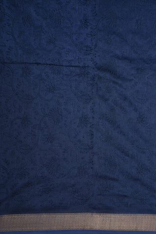 Embroidered Self Creepers Design Navy Blue Chanderi Silk Cotton Saree