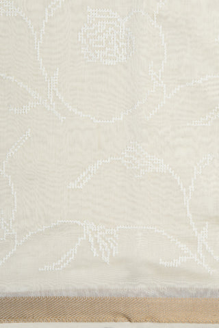 Embroidered Self Floral Design White Chanderi Silk Cotton Saree