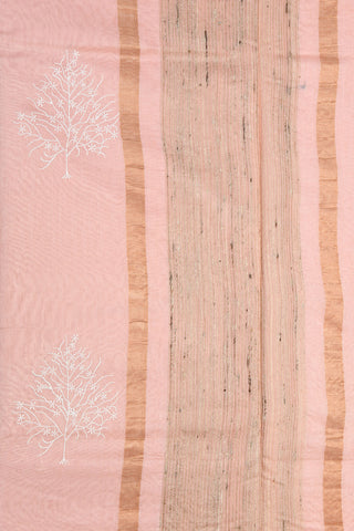 Embroidered Tree Motif Pastel Pink Chanderi Cotton Saree