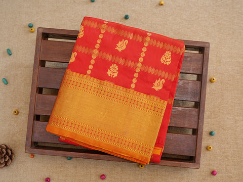 Fancy Checks With Floral Motifs Red Silk Pavadai Sattai Material
