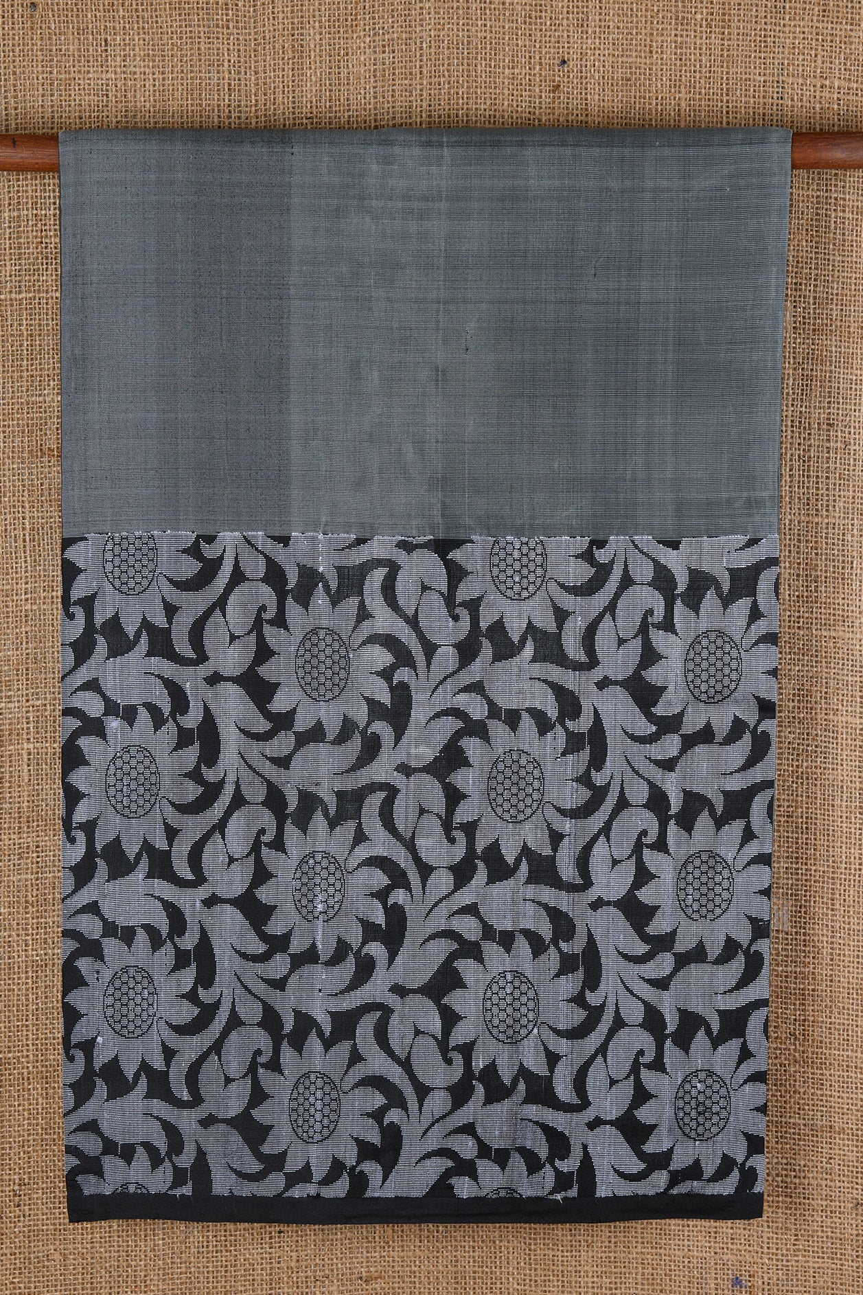 Floral Border Design Grey Soft Silk Saree