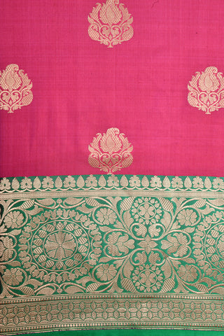 Floral Design Big Border Pink Banaras Silk Saree