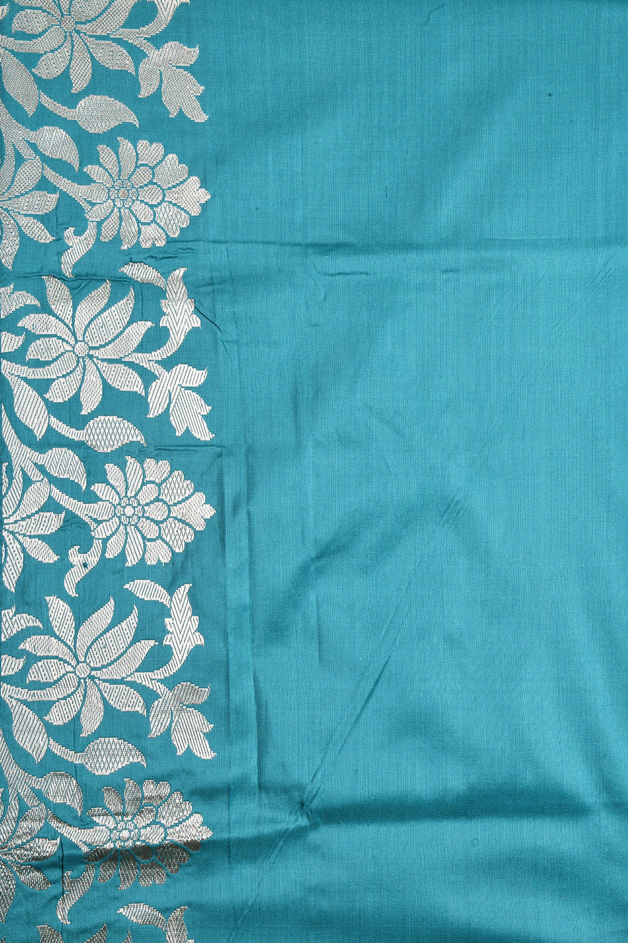 Floral Design Border Turquoise Blue Banaras Silk Saree