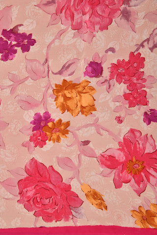 Floral Design Light Cream Color Crepe Silk Saree