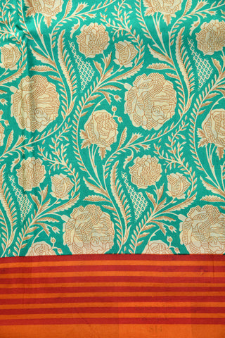 Floral Design Turquoise Green Printed Silk Saree