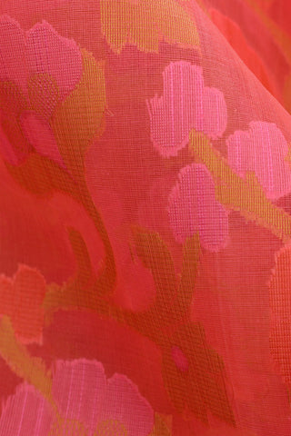 Floral Design Pink Banaras Kora Silk Saree