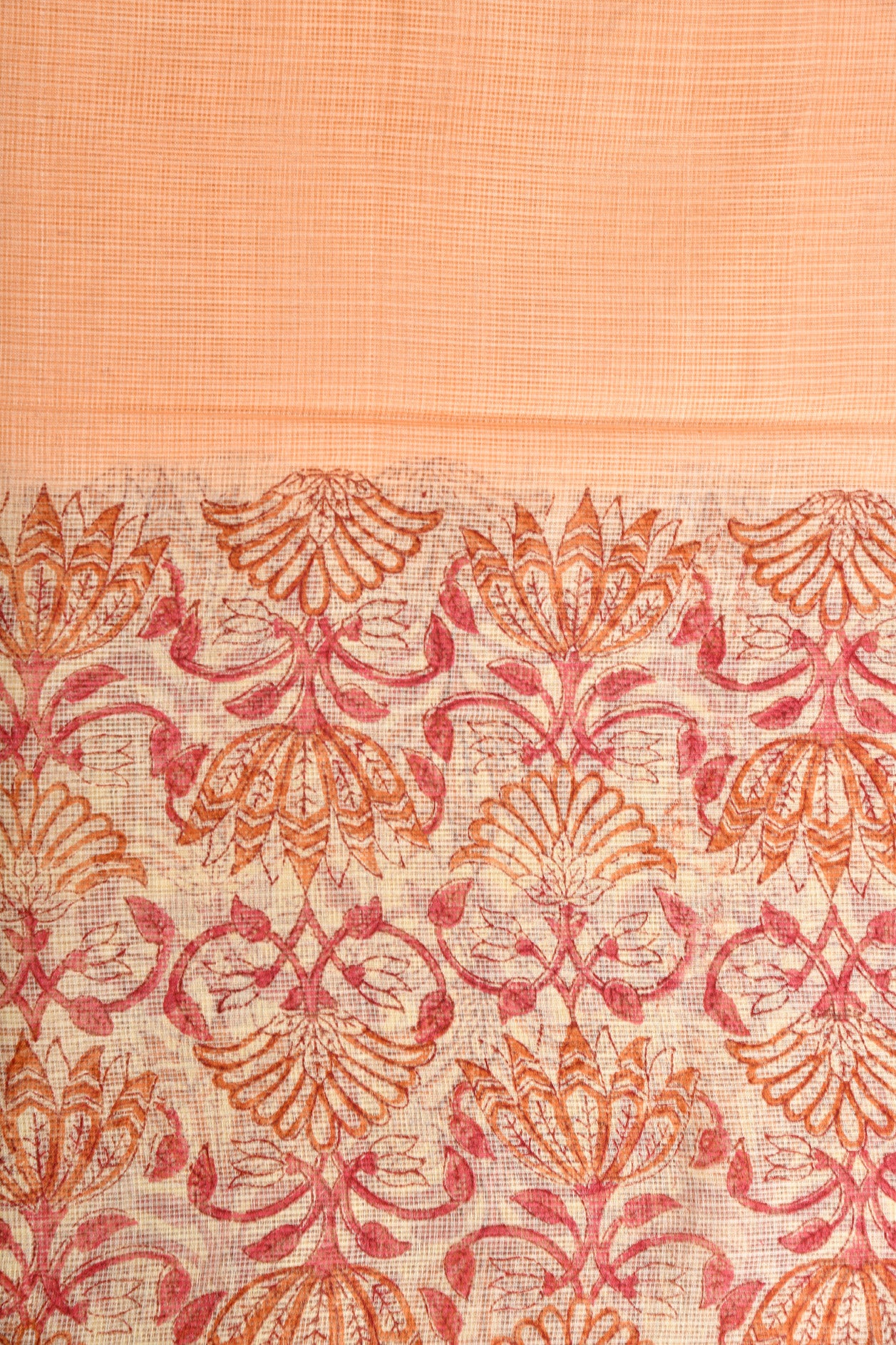 Half And Half Floral Design Peach Orange Silk Kota Saree