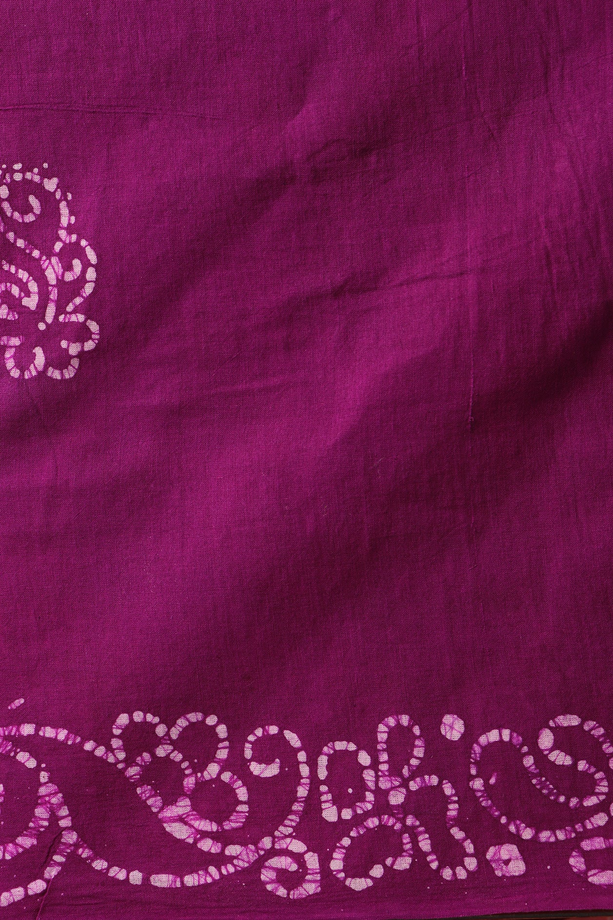 Floral Motif Batik Work With Dark Violet Sungudi Cotton Saree